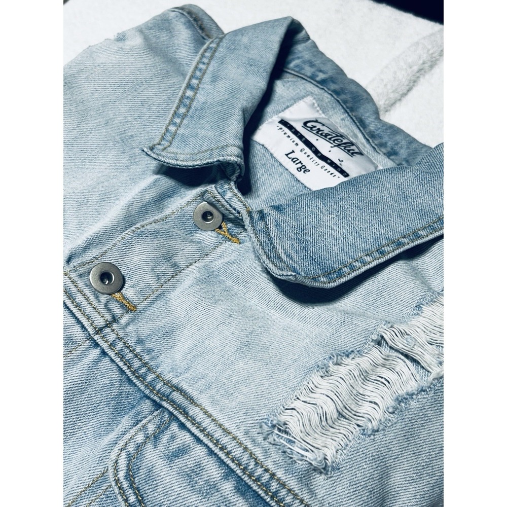 Grateful State Of Mind Men's‎ Distressed Denim Jacket Size Large